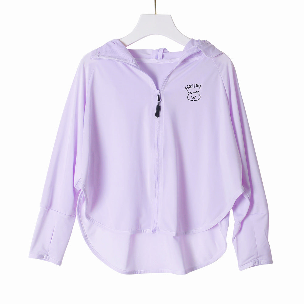 Damen nan leichte Kapuzen-Sonnenschutzjacke mit durchgehendem Reißverschluss, hohem Rückensaum und niedlichem Bärenprint  Echo Archiv