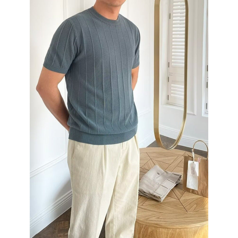 Herren Kurzarm Strickpullover mit Rippstruktur Echo Archiv