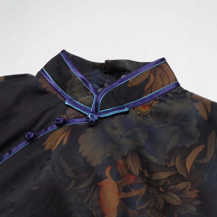 Damen Chinesische Seidenbluse mit floralem Muster Echo Archiv