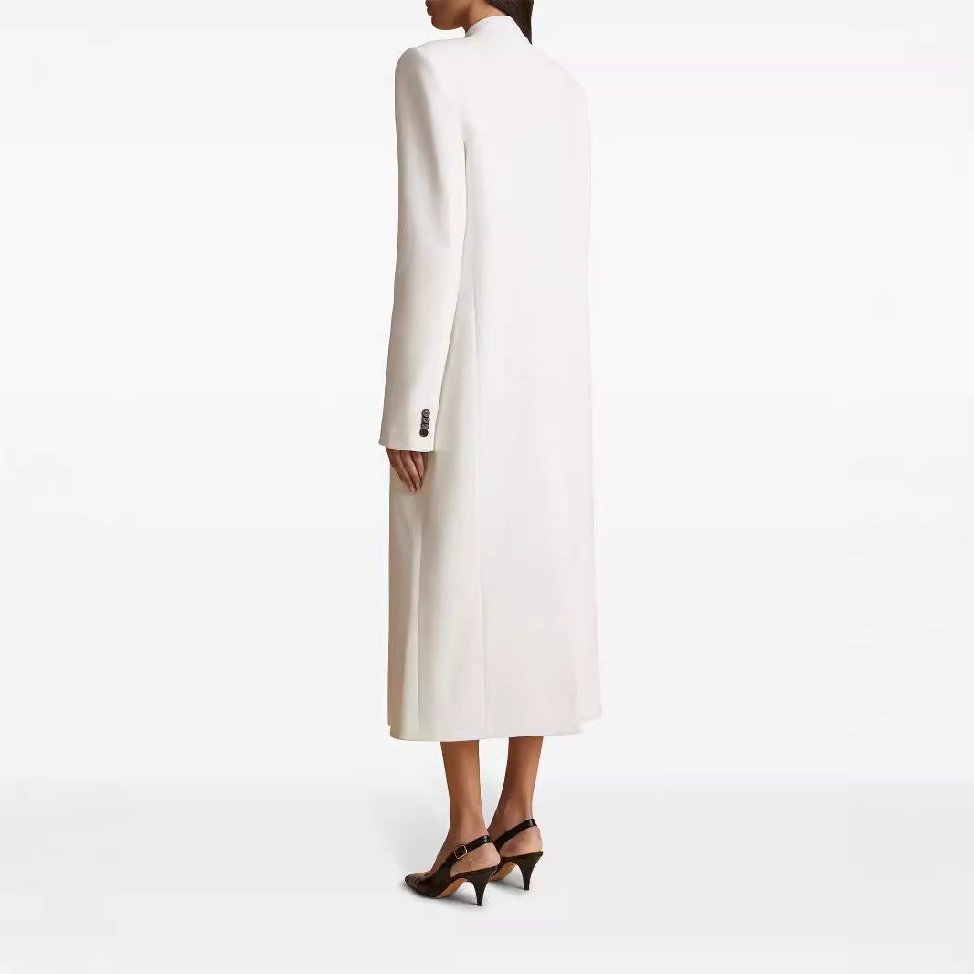 Damen Langes einreihiges Blazerkleid mit schlanker Silhouette und Pattentaschen Echoarchiv