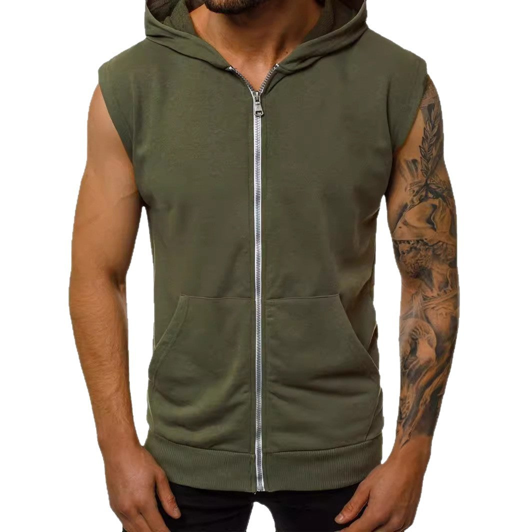 Herren ärmelloser Kapuzenpullover mit durchgehendem Reißverschluss und praktischen Taschen Echoarchiv
