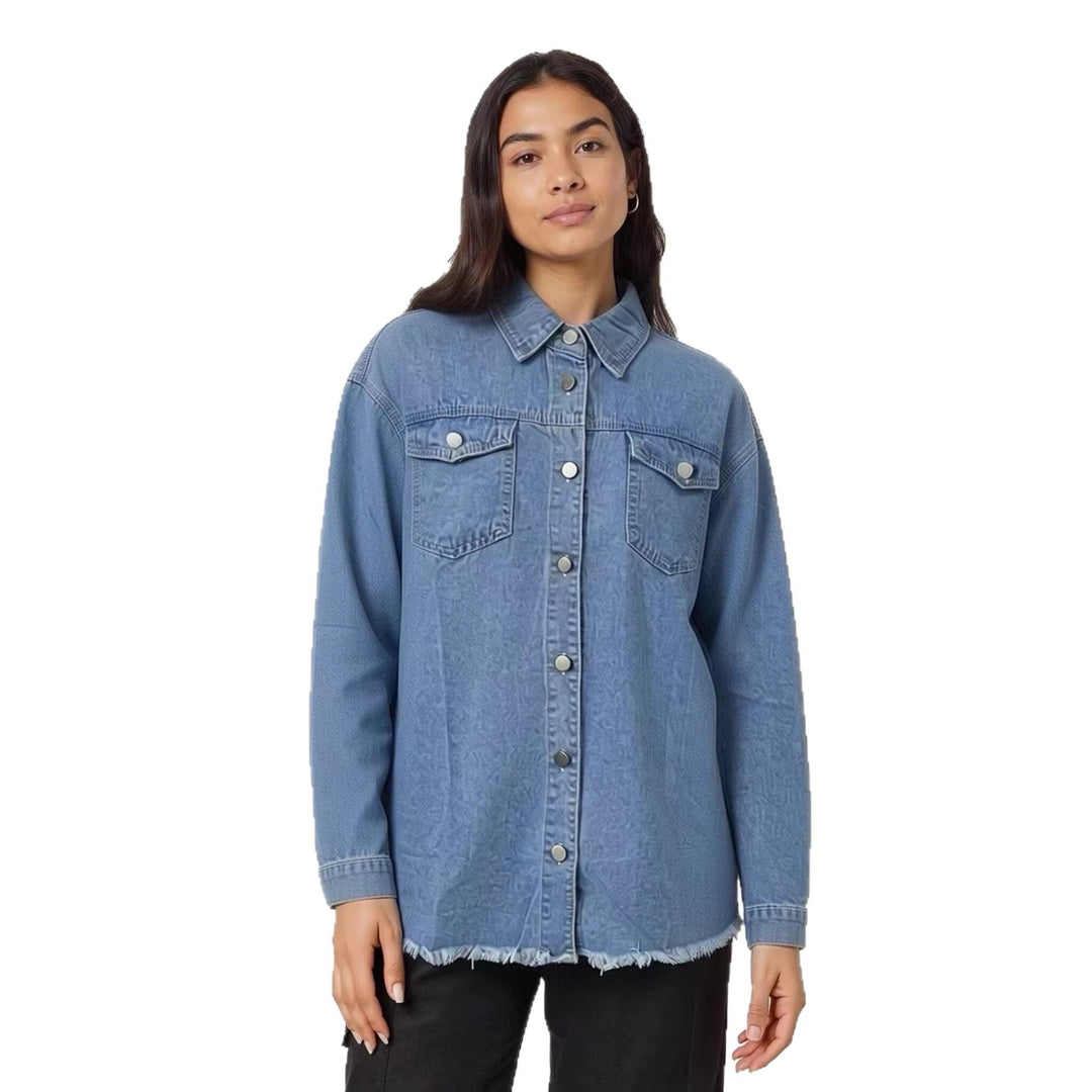 Damen Denim-Bluse im lässigen Schnitt mit Fransen und aufgesetzten Taschen Echo Archiv