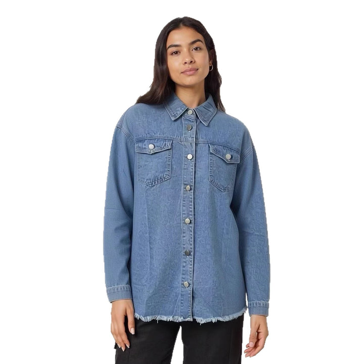 Damen Denim-Bluse im lässigen Schnitt mit Fransen und aufgesetzten Taschen Echo Archiv