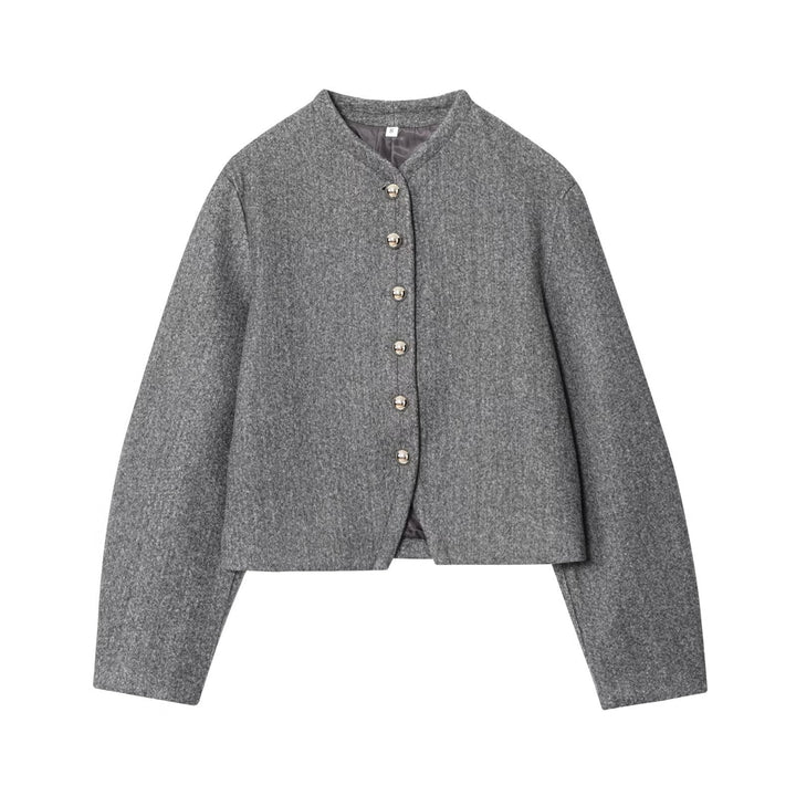 Damen Kurzjacke aus Wollmix mit Rundhals und Zierknopfleiste Echoarchiv