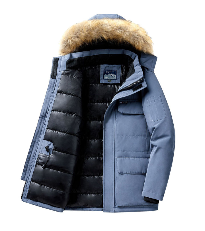 Herren Thermo-Parka mit abnehmbarer Kunstfellkapuze, winddicht und wasserabweisend – Marzano