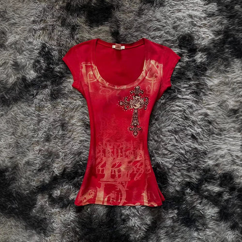 Damen modisches T-Shirt mit einzigartigem Cross-Design Echo Archiv