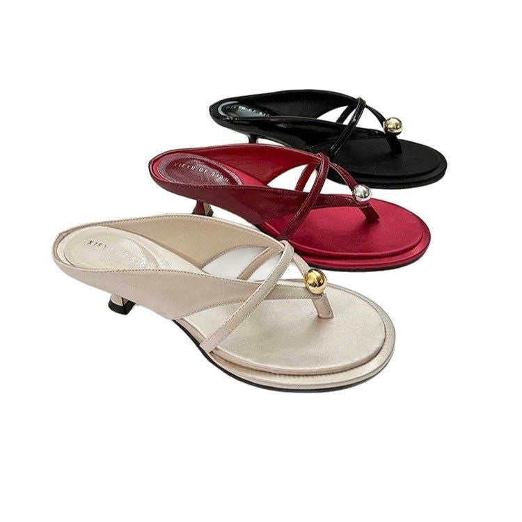 Damen Elegante Mule‑Sandalette mit Zehenring, filigranen Riemchen und sculpted Kitten‑Absatz – Sorelia