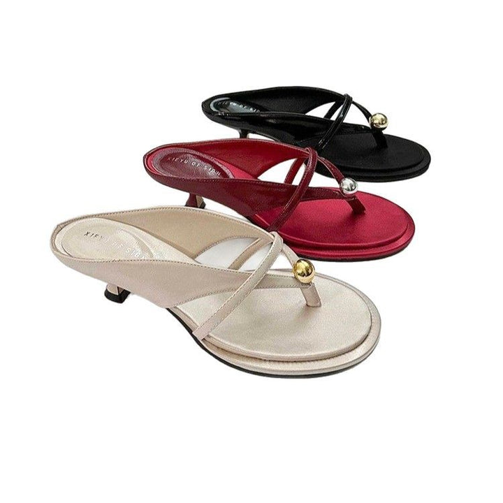 Damen Elegante Mule‑Sandalette mit Zehenring, filigranen Riemchen und sculpted Kitten‑Absatz – Sorelia