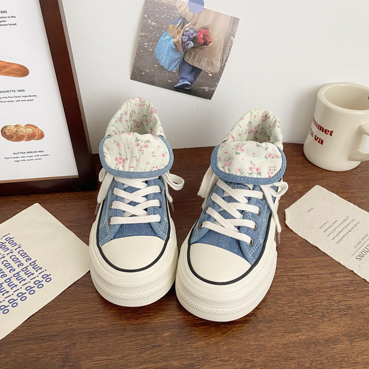 Damen Modische Plateau Sneakers mit floralem Innenfutter Echo Archiv