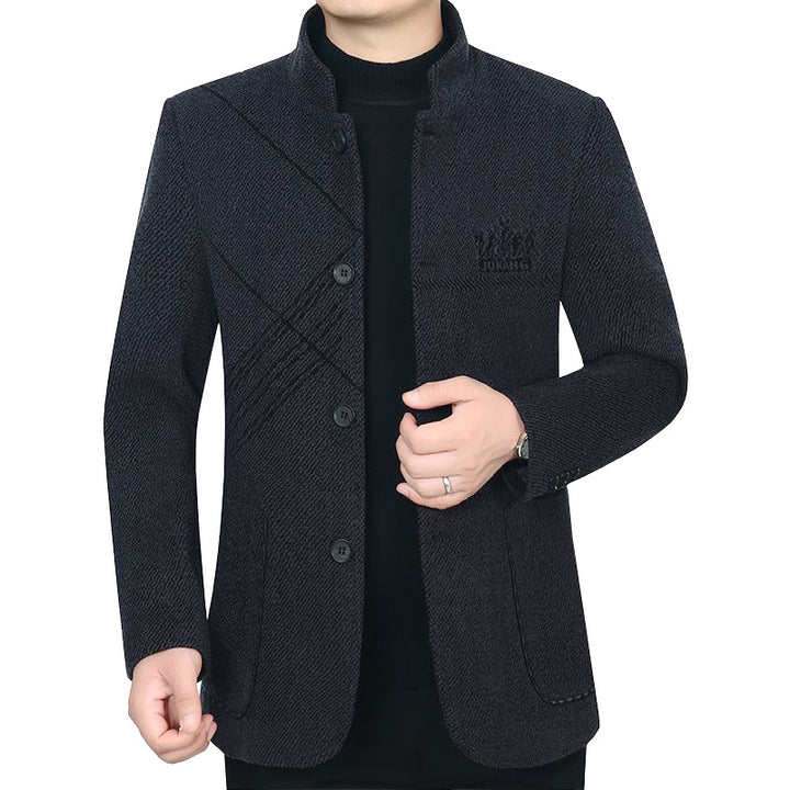 Herren Stehkragen-Mantel aus strukturierter Wollmischung mit schmaler Silhouette – Montevé