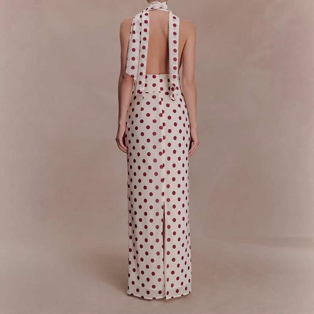 Damen Halter-Maxi-Kleid mit klassischen Punkten Echo Archiv