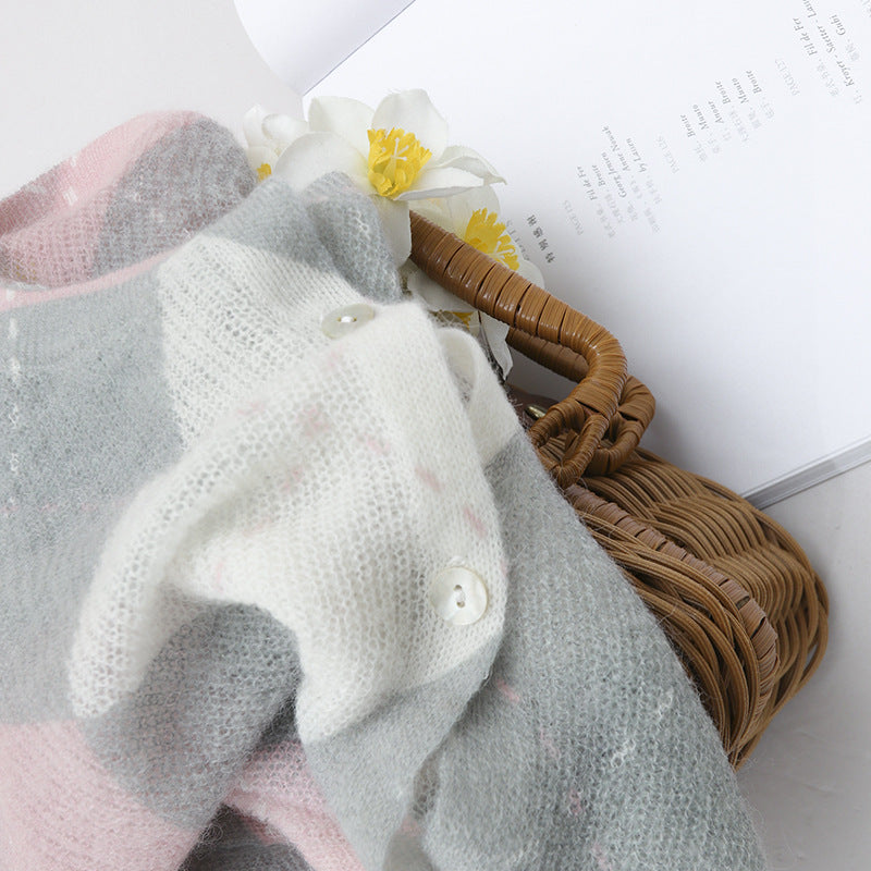 Damen Feiner Rundhals-Cardigan mit Rauten‑Argyle‑Muster aus leichtem Feinstrick Echo Archiv