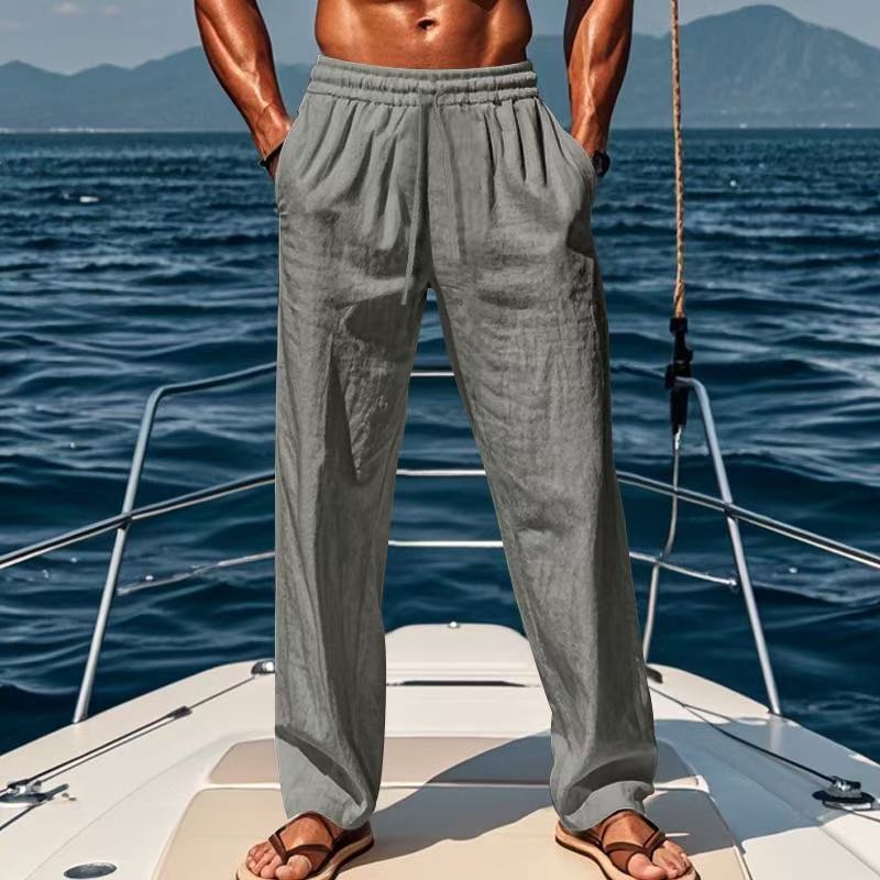 Herren lässige Sommer-Linenhose mit elastischem Bund und seitlichen Taschen Echoarchiv