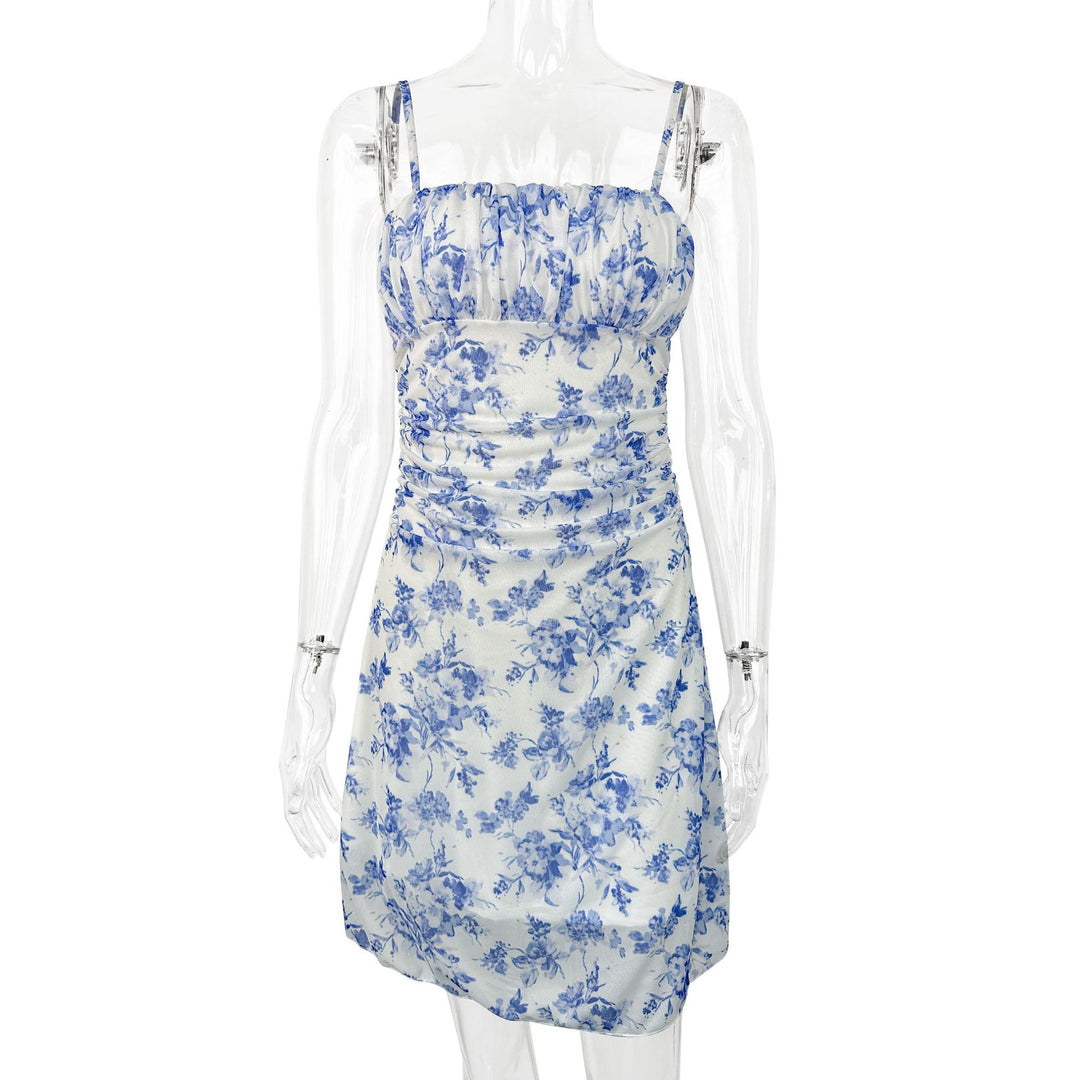 Damen Sommerliches Blumenkleid mit Spaghetti-Trägern und Raffungen Echo Archiv