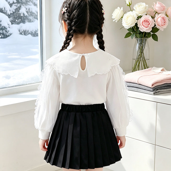 Mädchen elegante Bluse mit verzierter Rückenöffnung und Tüllärmeln Echo Archiv