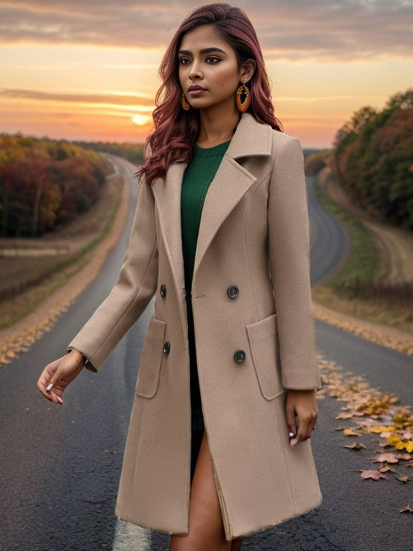 Damen eleganter Wollmantel mit doppelter Knopfreihe und praktischen Taschen Echoarchiv