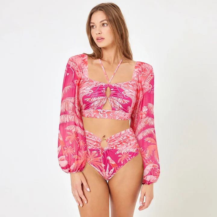 Damen Bikiniset mit transparentem Puffärmel und geflochtenem Detail Echo Archiv