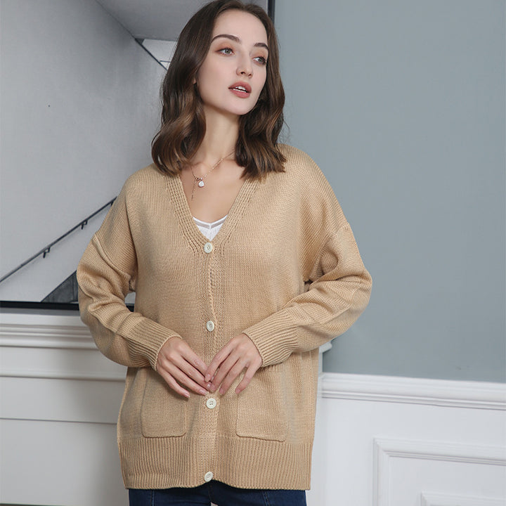 Damen Feiner Oversize-Strickcardigan mit V-Ausschnitt, Knopfleiste und aufgesetzten Eingrifftaschen Echo Archiv