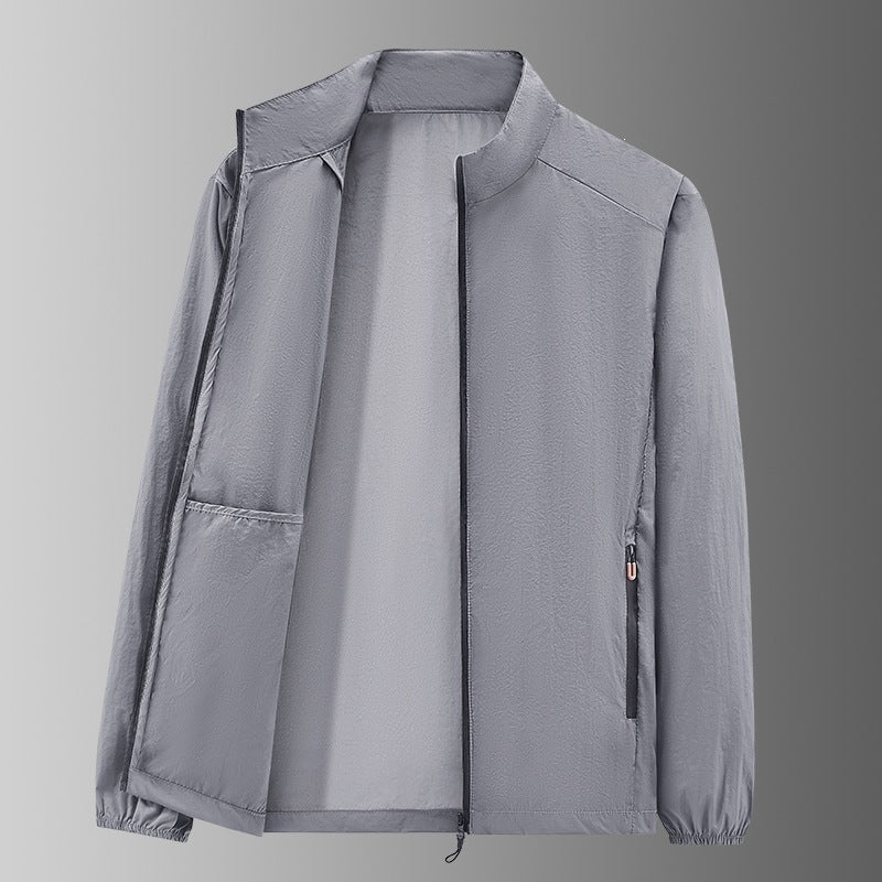 Herren Ultraleichte packbare Windjacke mit Innenfach, Stehkragen & Reißverschlusstaschen Echoarchiv