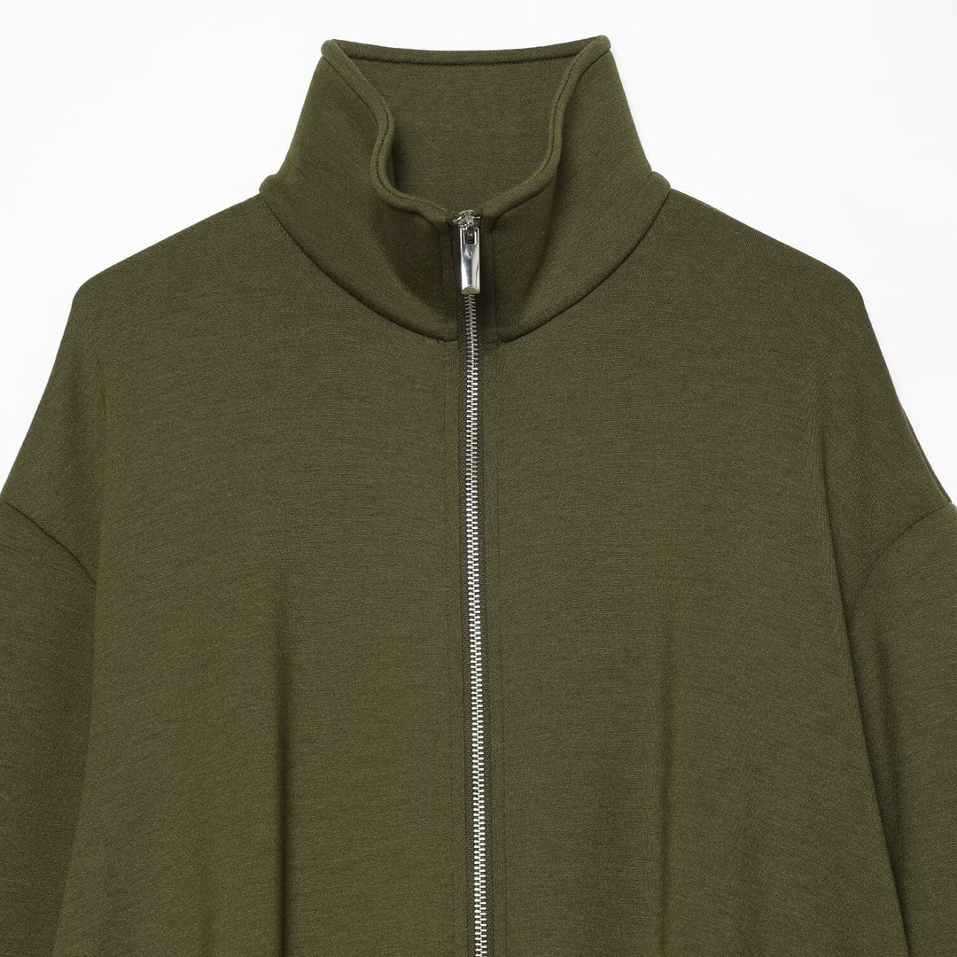Damen Cropped Sweatjacke mit hohem Funnelkragen, durchgehendem Reißverschluss und tailliertem Saum Echoarchiv