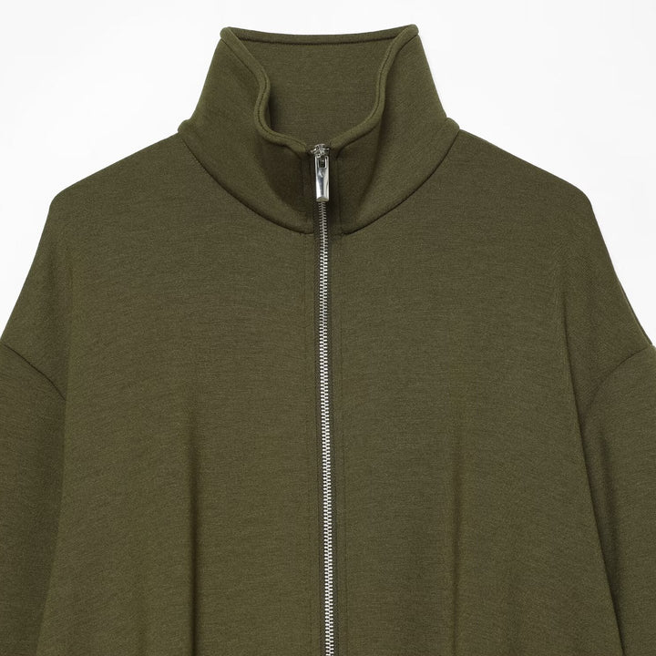 Damen Cropped Sweatjacke mit hohem Funnelkragen, durchgehendem Reißverschluss und tailliertem Saum Echoarchiv