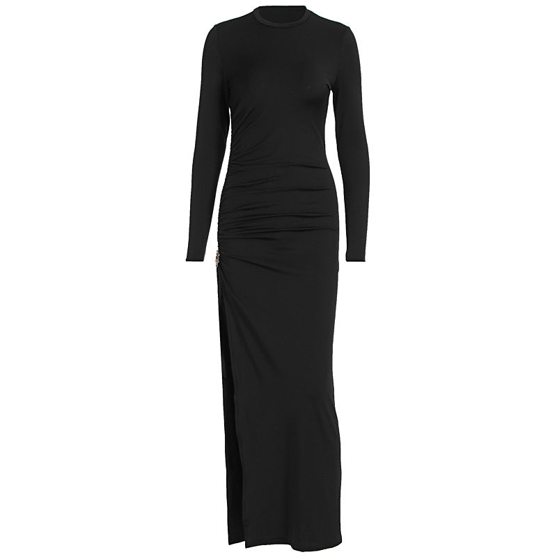 Damen elegantes, figurbetontes Kleid mit Raffungen und hohem Schlitz Echo Archiv