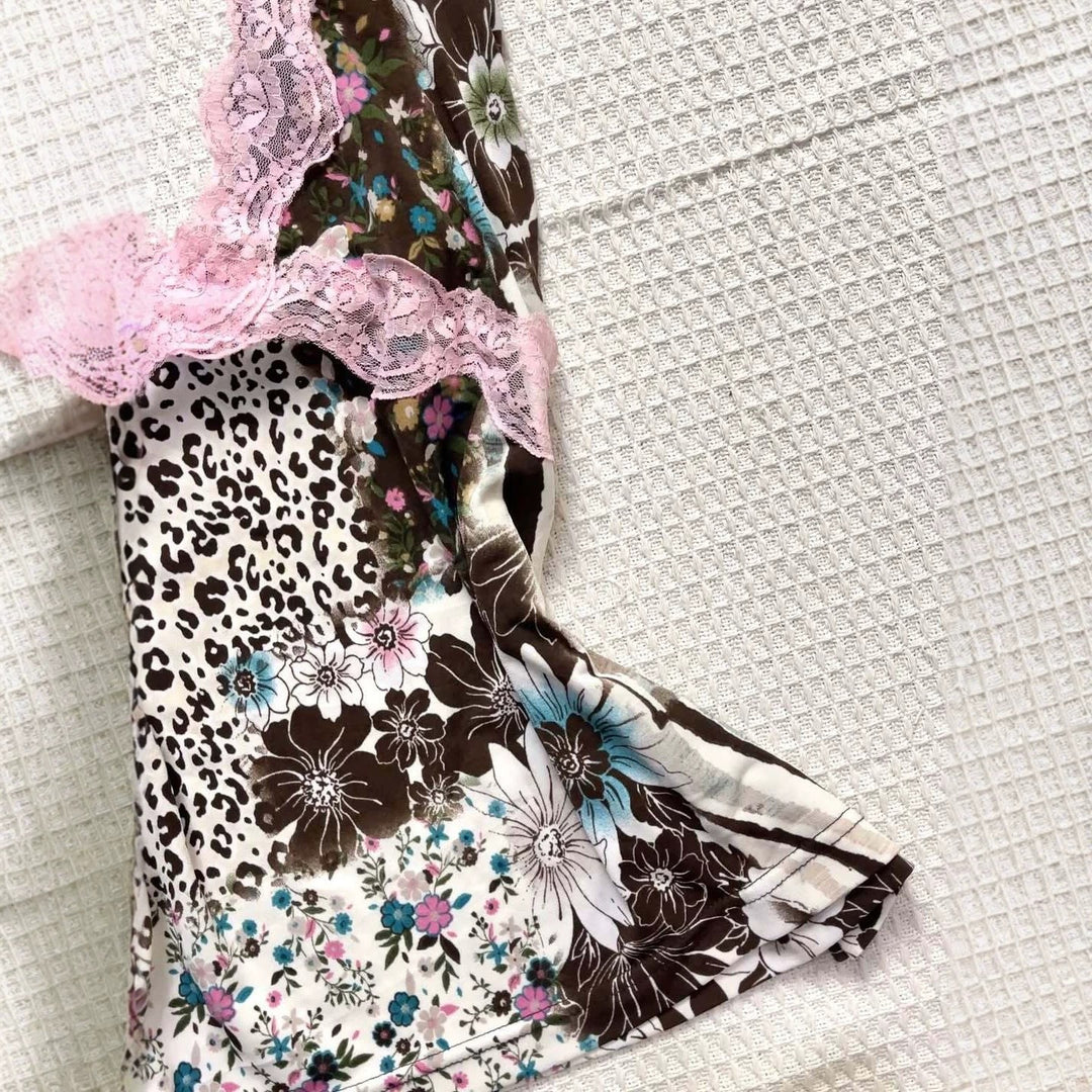 Damen Verspieltes Haltertop mit floralem und Leopardenmuster Echo Archiv