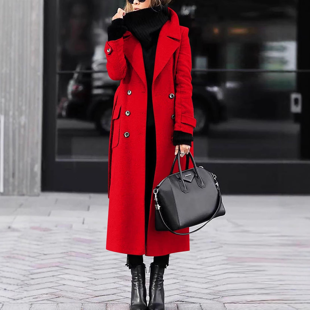 Damen nan eleganter Maxi-Wollmixmantel mit doppelreihiger Knopfleiste, weitem Reverskragen und aufgesetzten Taschenklappen Echo Archiv