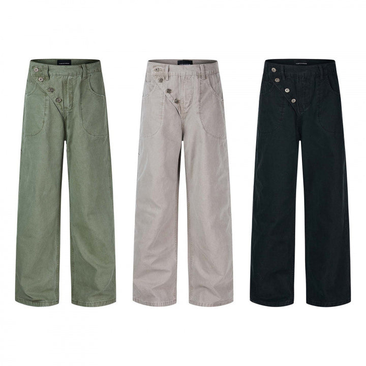 Damen Weite High-Waist-Hose mit asymmetrischer Knopfblende und aufgesetzten Taschen Echo Archiv