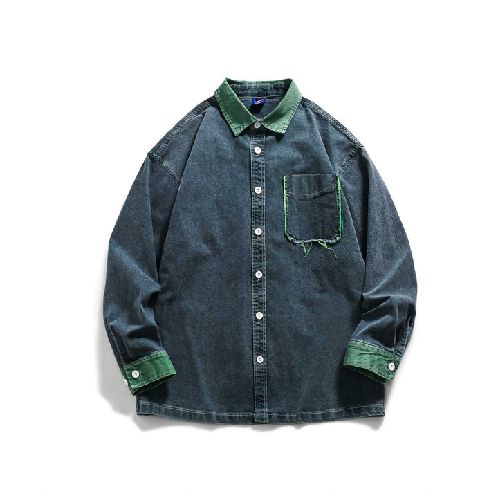 Herren Jeanshemdjacke im Oversize-Schnitt mit ausgefranster Brusttasche Echoarchiv