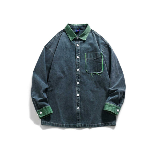 Herren Jeanshemdjacke im Oversize-Schnitt mit ausgefranster Brusttasche Echoarchiv