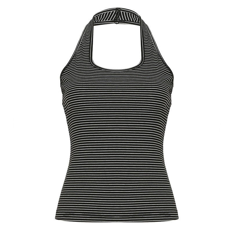 Damen Sportliches Haltertop mit breitem Kragen und feinen Streifen Echo Archiv