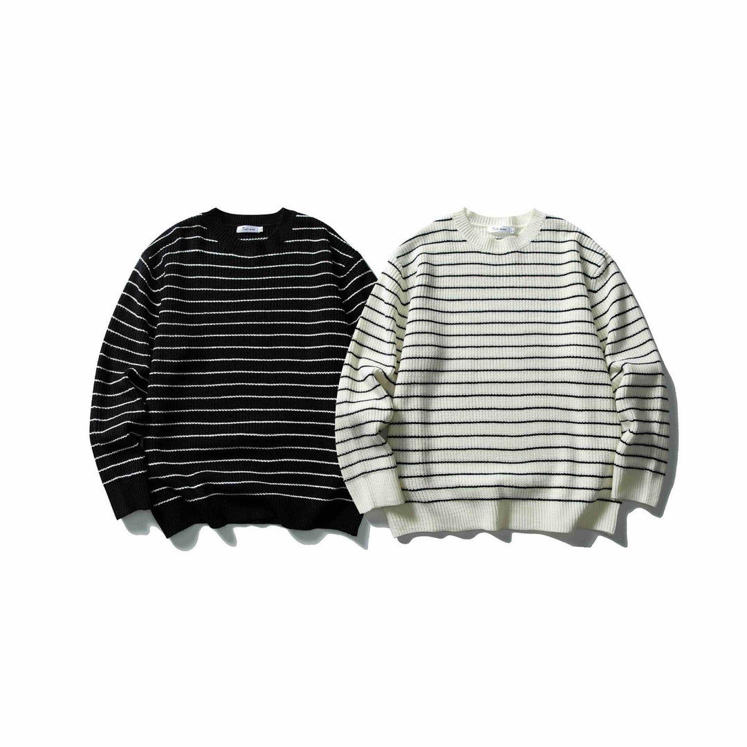 Unisex Gestreifter Strickpullover im Breton‑Look mit grober Rippstruktur und Rundhalsausschnitt Echoarchiv