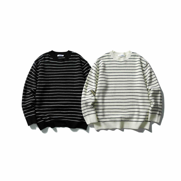 Unisex Gestreifter Strickpullover im Breton‑Look mit grober Rippstruktur und Rundhalsausschnitt Echoarchiv