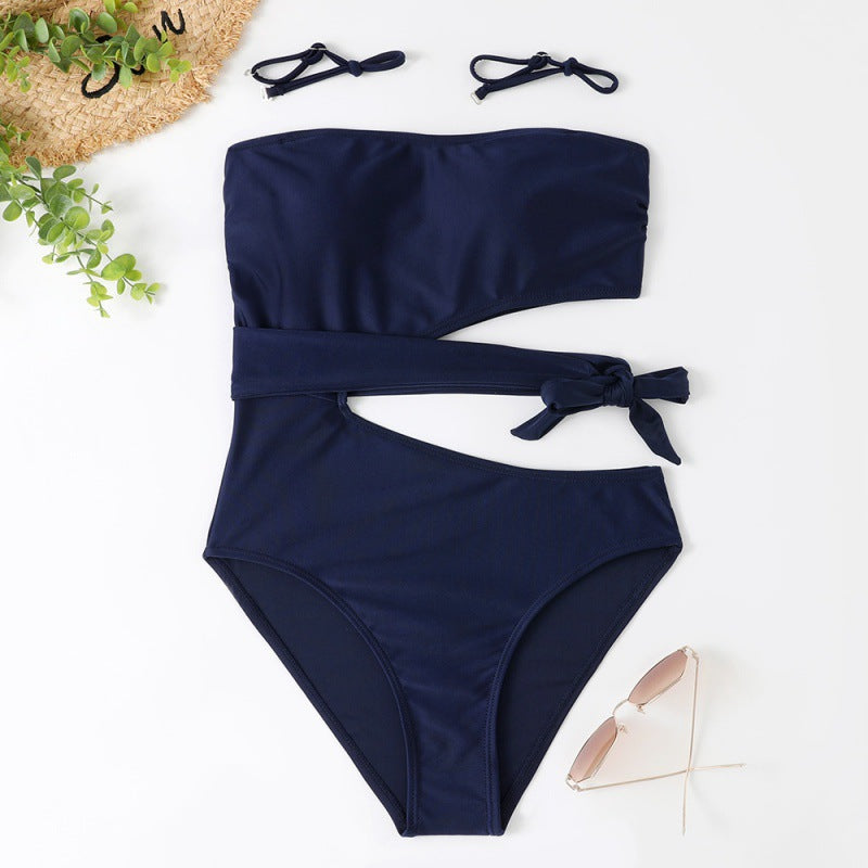 Damen Bandeau Bikini mit asymmetrischem Schnitt und modischem Animal-Print Echo Archiv