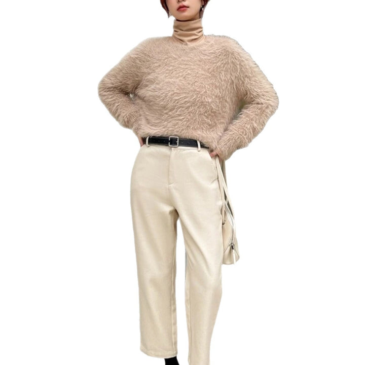Damen Lang geschnittener Kuschel-Feinstrickpullover mit weichem Flormix, Rundhalsausschnitt und legerer Silhouette – Mavelle