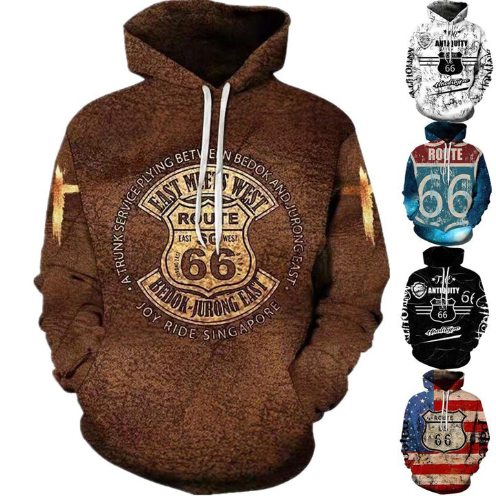 Herren Kapuzenpullover mit auffälligem Route 66 Grafikdesign und hochwertigem Materialmix Echoarchiv