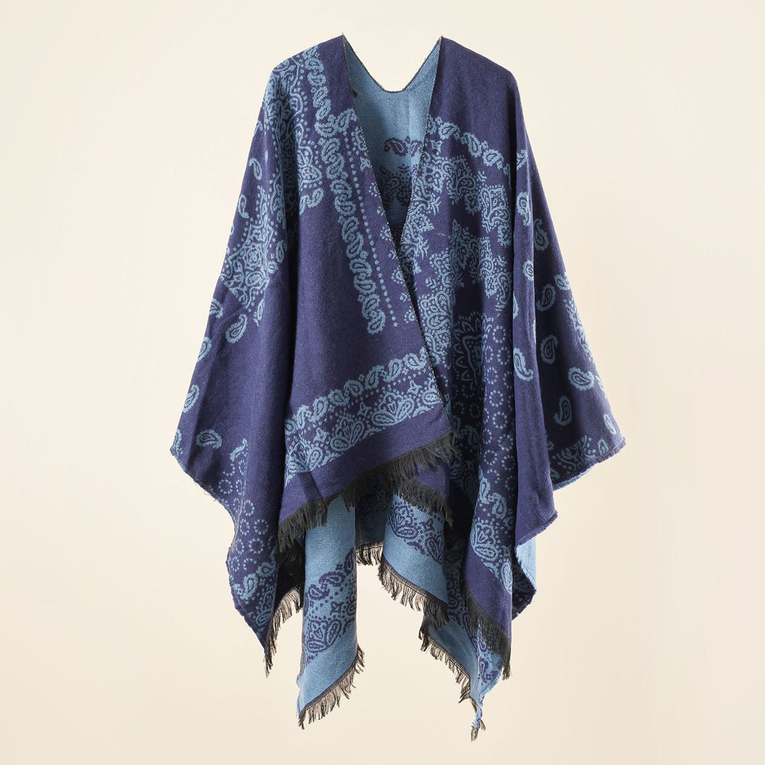 Damen Jacquard-Umhangponcho mit Paisley-Muster und Fransen Echo Archiv