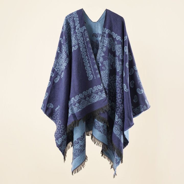 Damen Jacquard-Umhangponcho mit Paisley-Muster und Fransen Echo Archiv