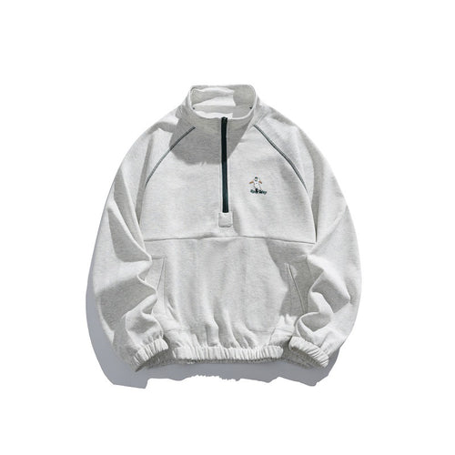 Unisex Oversize-Halbzip-Fleecepullover mit Stehkragen, Raglanärmeln und Kängurutasche Echoarchiv