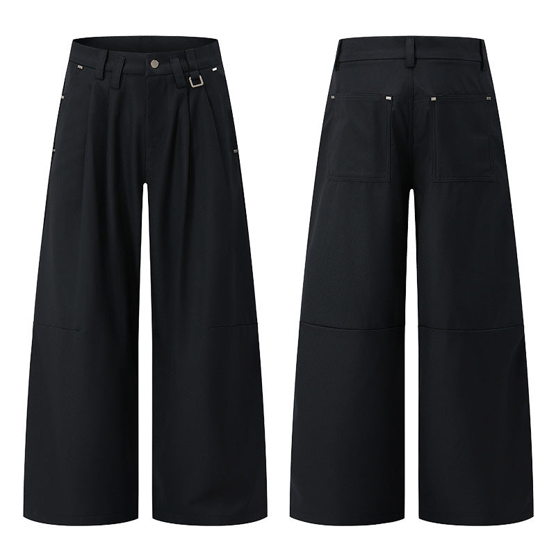 Herren Weite Plissierte High-Waist Anzughose mit Utility-Gürtel Echo Archiv