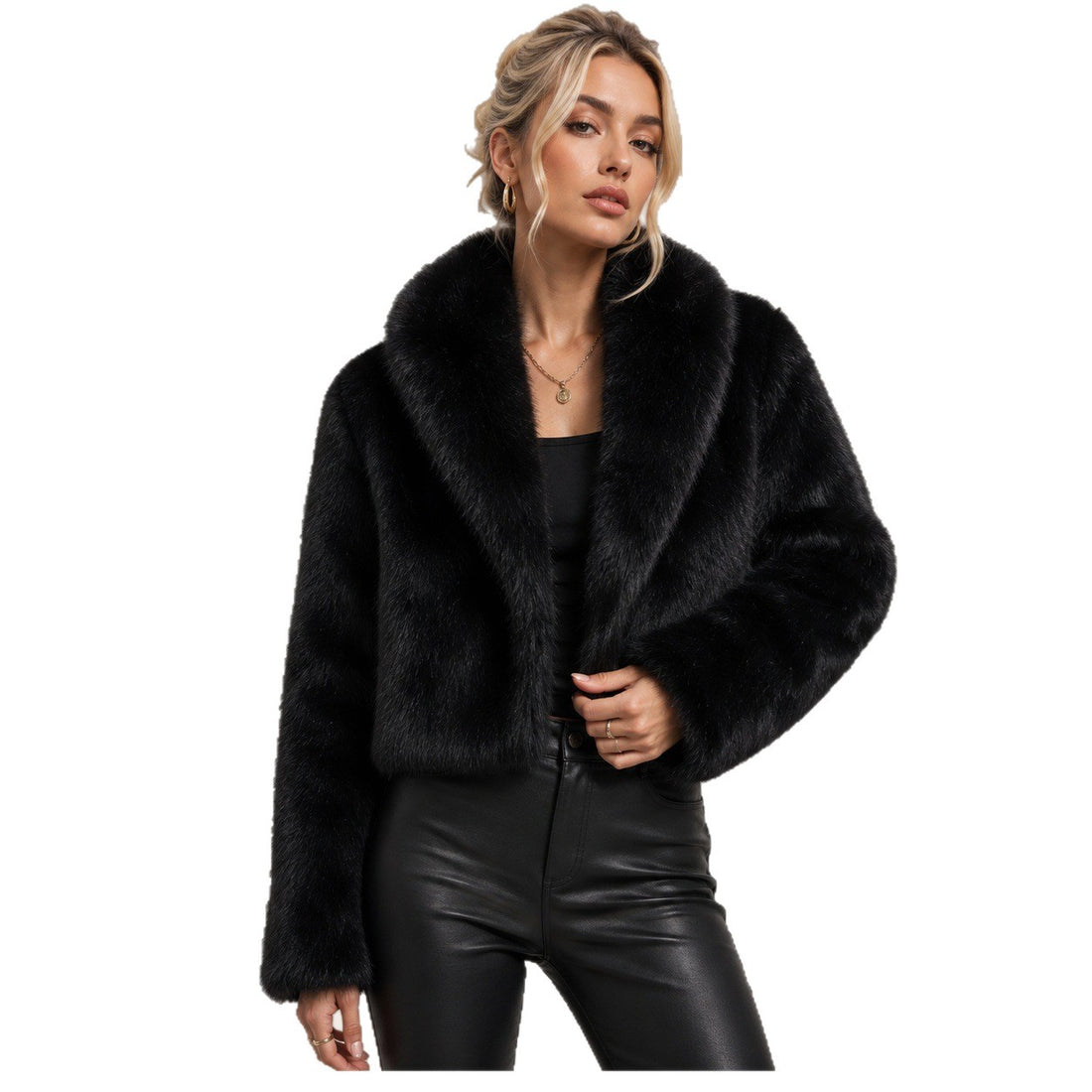 Damen Cropped Kunstpelz-Kurzjacke mit extravoluminösem Schalkragen Echo Archiv