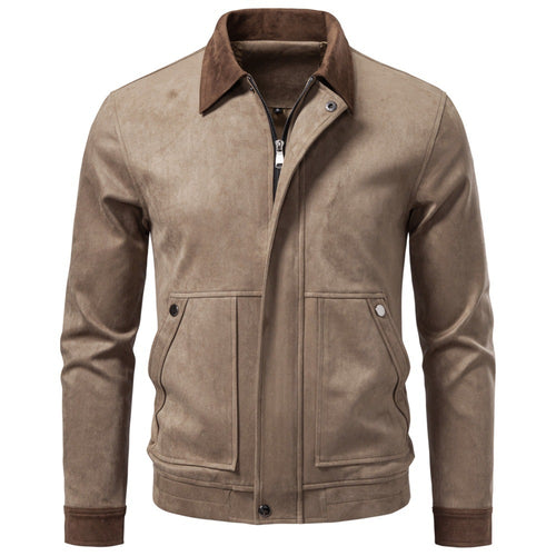 Herren Velourslederjacke im Field-Stil mit Cordkragen und aufgesetzten Taschen Echoarchiv