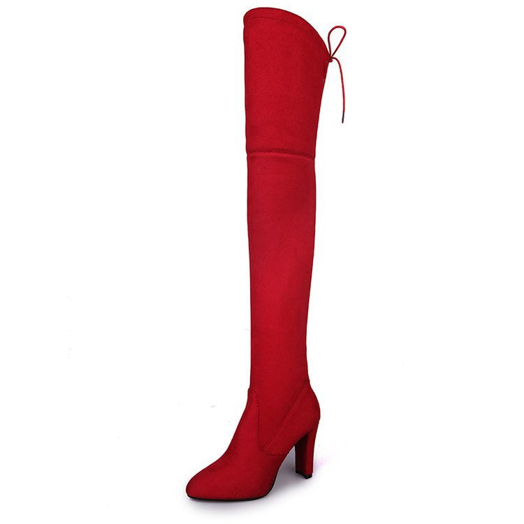 Damen  Overknee-Stiefel aus Veloursleder mit elastischem Schaft und mittelhohem Blockabsatz Echo Archiv