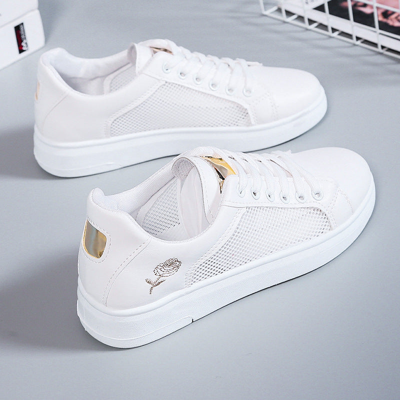 Damen nan urbaner Freizeit-Sneaker mit dezenter Rosenstickerei, erhöhtem Keilsohlenprofil und gepolstertem Komfortfußbett Echo Archiv
