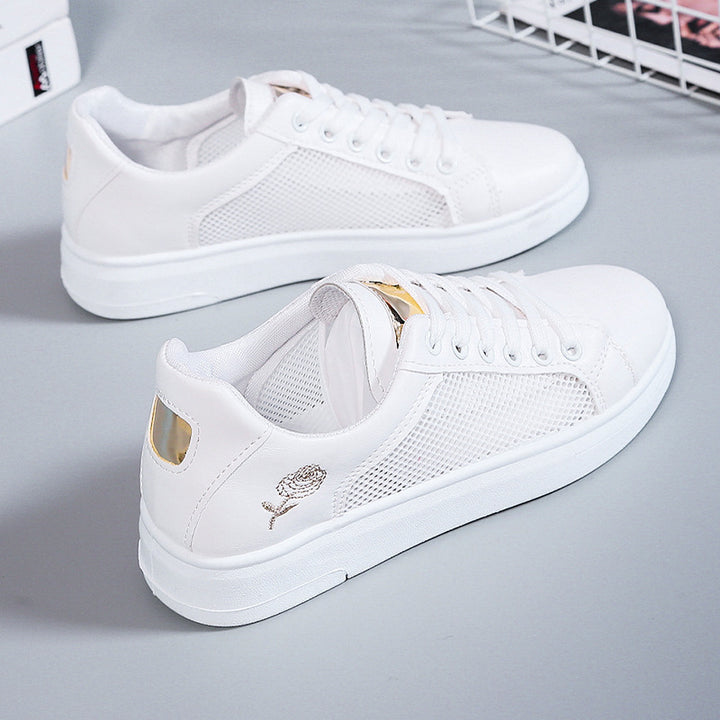Damen nan urbaner Freizeit-Sneaker mit dezenter Rosenstickerei, erhöhtem Keilsohlenprofil und gepolstertem Komfortfußbett Echo Archiv