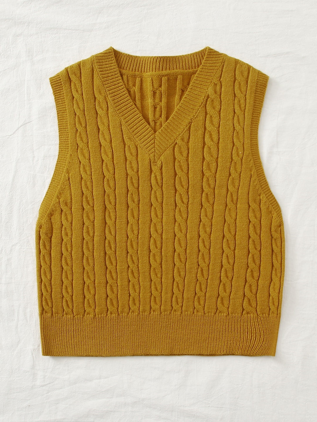 Damen Gestrickte ärmellose Zopfmuster-Pulloverweste mit V-Ausschnitt Echo Archiv