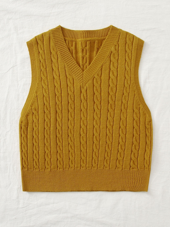Damen Gestrickte ärmellose Zopfmuster-Pulloverweste mit V-Ausschnitt Echo Archiv