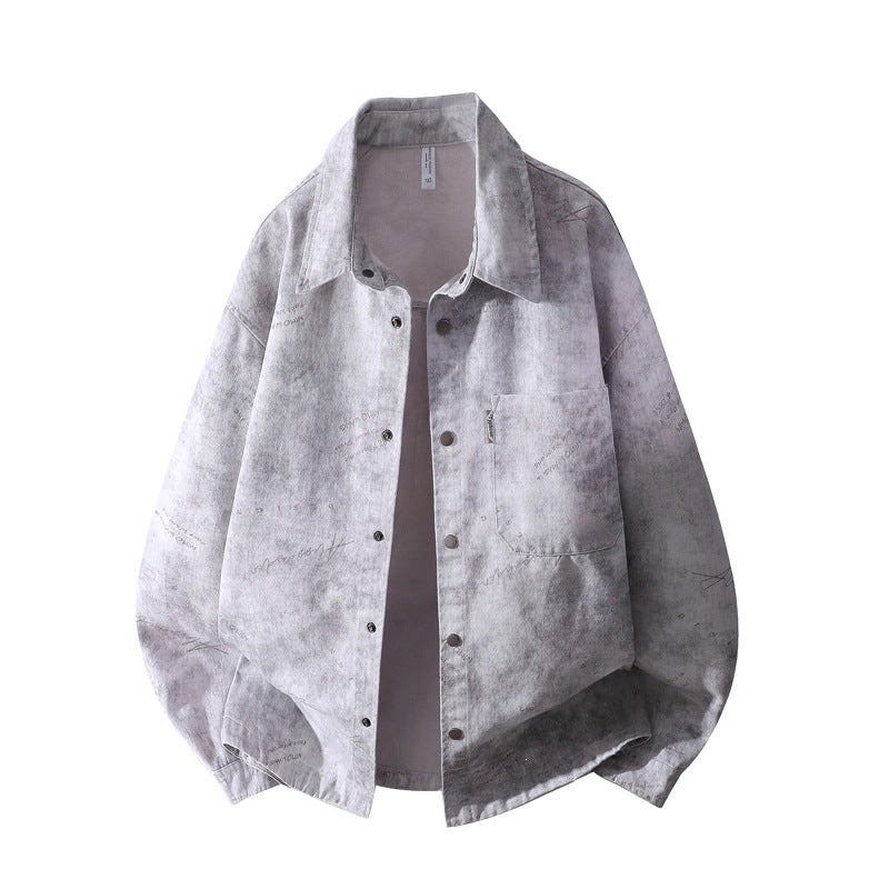 Herren Oversize-Hemdjacke mit Vintage-Waschung und Druckknopffront Echoarchiv