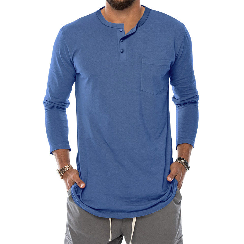Herren Langarm-Henley-Shirt mit bequemen Knopfdetails und praktischer Brusttasche Echoarchiv